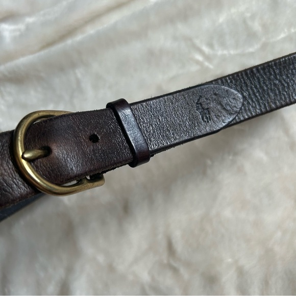 Polo ralph lauren dark brown genuine leather brass buckle belt 32 - Picture 3 of 11